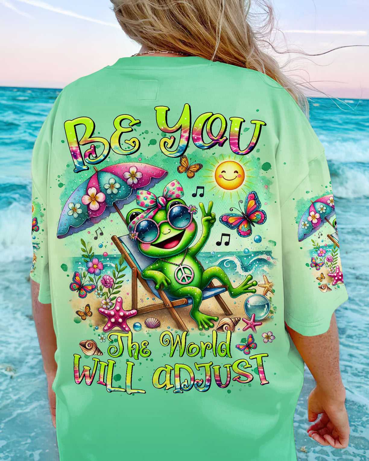 Emerald Blossoms - Be You The World Will Adjust Frog Beach All Over Print Shirt For Hippies