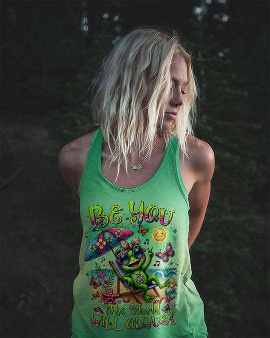 Emerald Blossoms - Be You The World Will Adjust Frog Beach All Over Print Shirt For Hippies