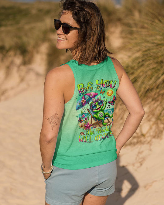 Emerald Blossoms - Be You The World Will Adjust Frog Beach All Over Print Shirt For Hippies