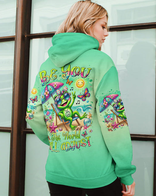 Emerald Blossoms - Be You The World Will Adjust Frog Beach All Over Print Shirt For Hippies