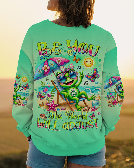 Emerald Blossoms - Be You The World Will Adjust Frog Beach All Over Print Shirt For Hippies