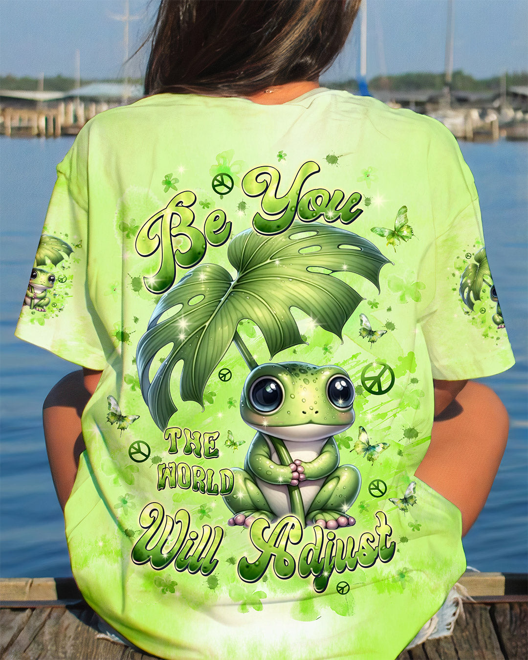 Emerald Blossoms - Be You the World Will Adjust Frog All Over Print Shirt for Hippie