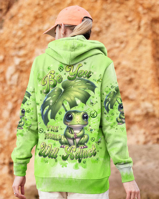 Emerald Blossoms - Be You the World Will Adjust Frog All Over Print Shirt for Hippie