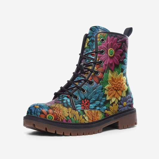 Emerald Blossoms - Bright Floral Casual Faux Leather Lightweight Boots| Unique Boots For Hippies