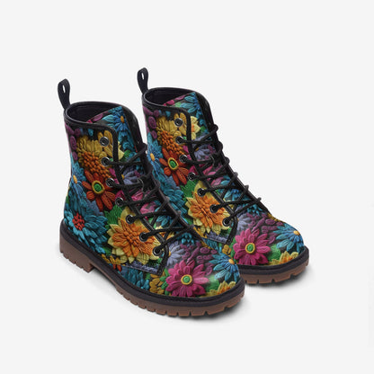 Emerald Blossoms - Bright Floral Casual Faux Leather Lightweight Boots| Unique Boots For Hippies