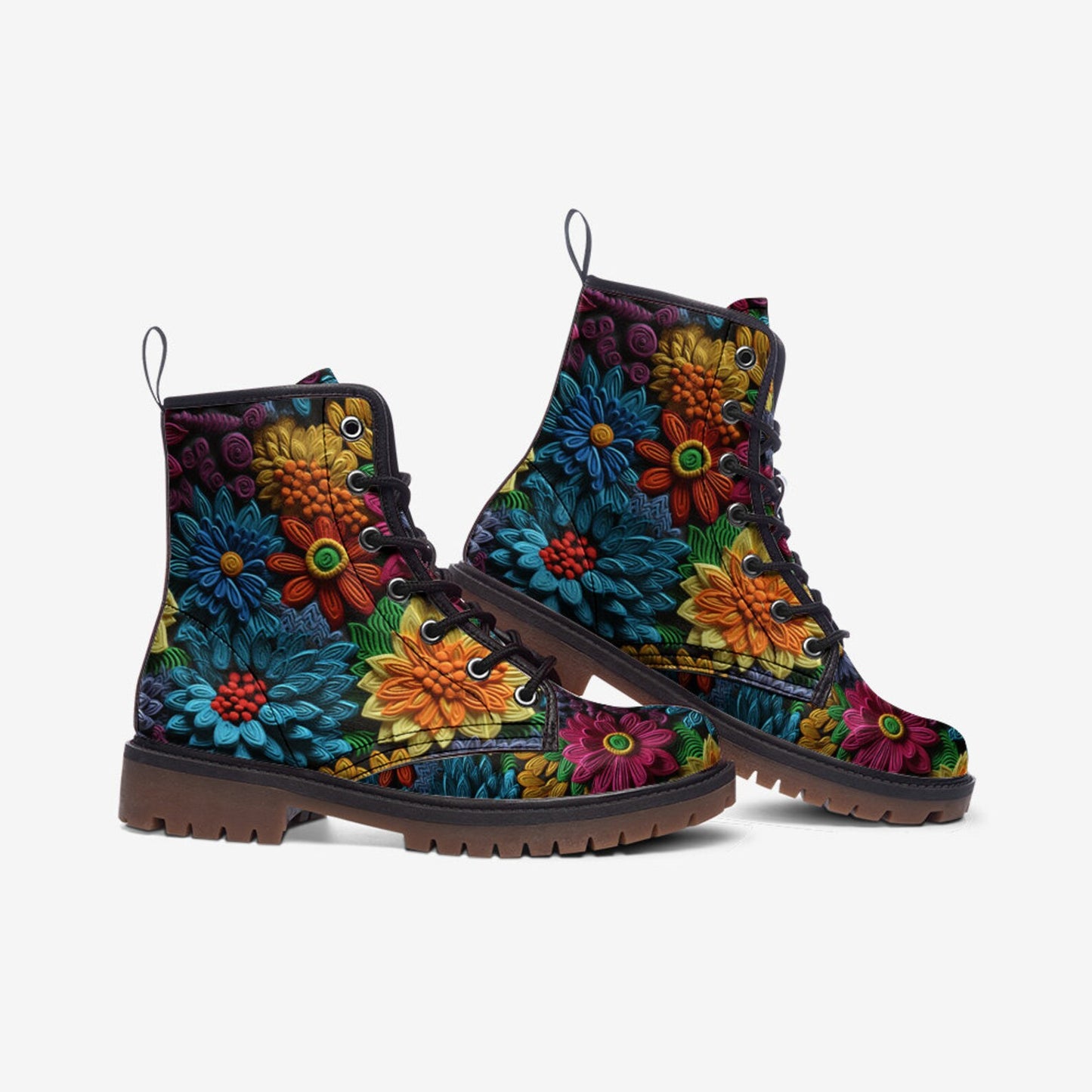 Emerald Blossoms - Bright Floral Casual Faux Leather Lightweight Boots| Unique Boots For Hippies