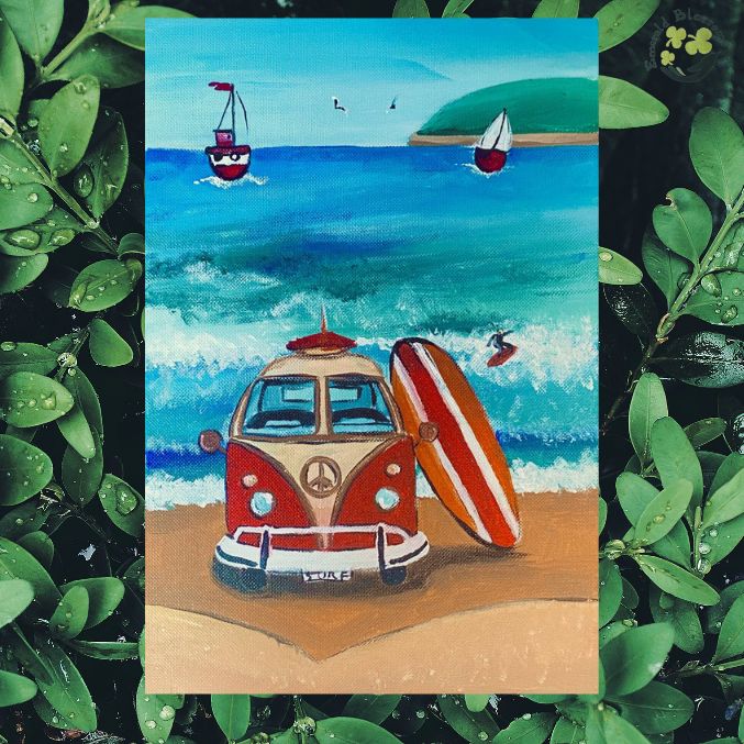 Emerald Blossoms - A hand painted canvas &quot;Stop: A Surfing Story&quot;