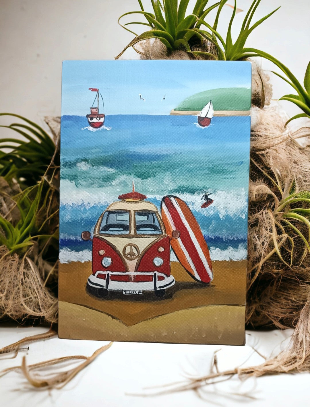 Emerald Blossoms - A hand painted canvas &quot;Stop: A Surfing Story&quot;