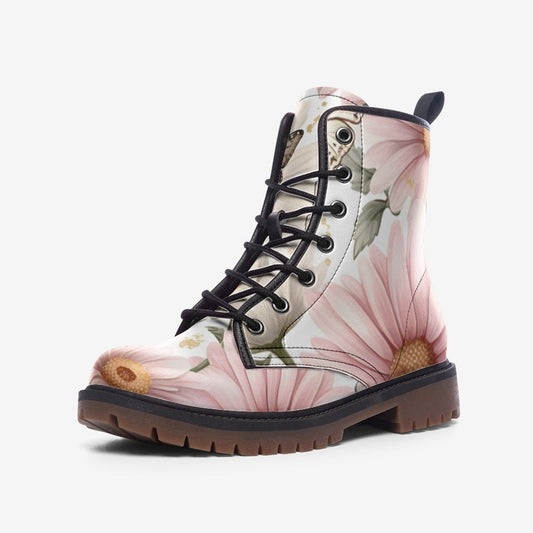 Emerald Blossoms - Butterfly Flowers Vegan Leather Combat Boots For Hippies