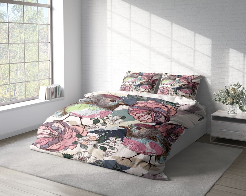 Colorful Bird Peony 3 Pcs Beddings For Hippies