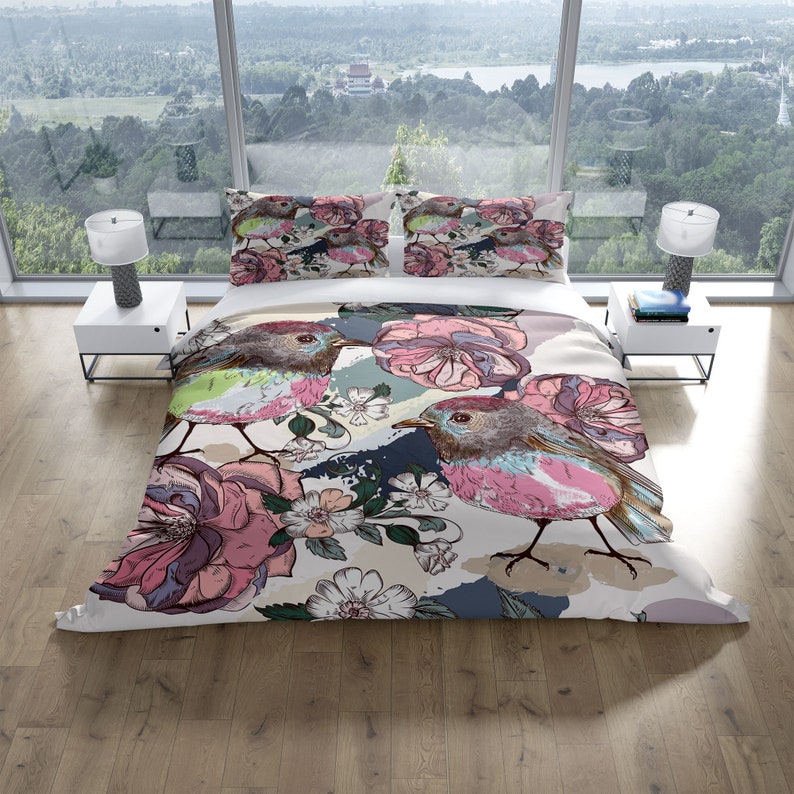 Colorful Bird Peony 3 Pcs Beddings For Hippies