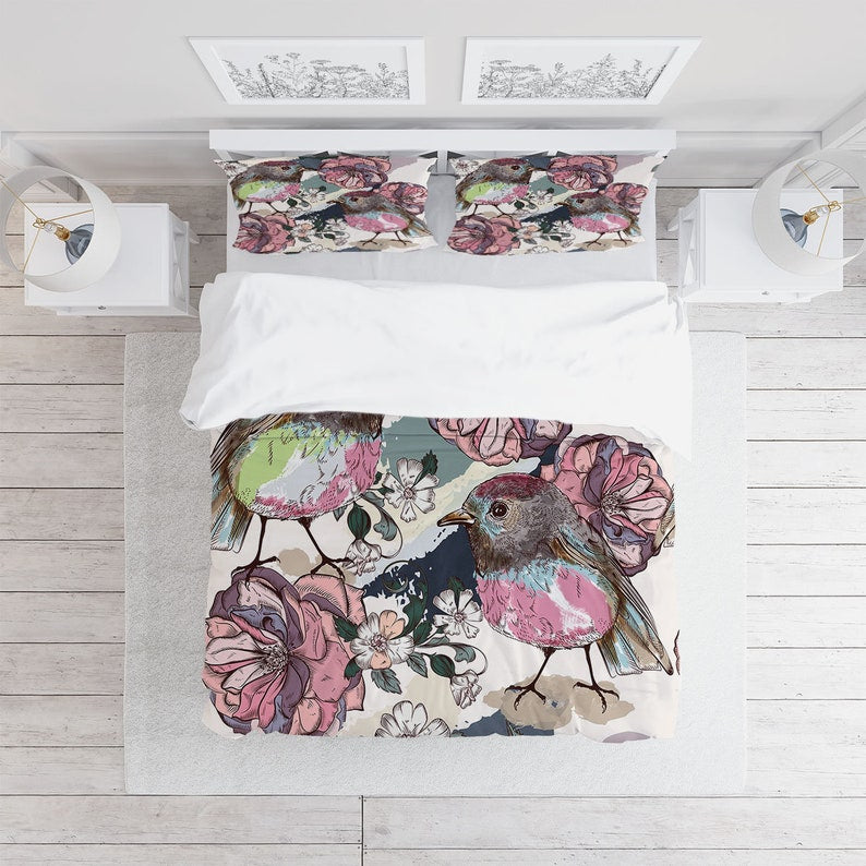 Colorful Bird Peony 3 Pcs Beddings For Hippies