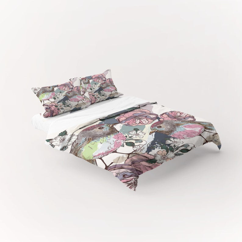 Colorful Bird Peony 3 Pcs Beddings For Hippies