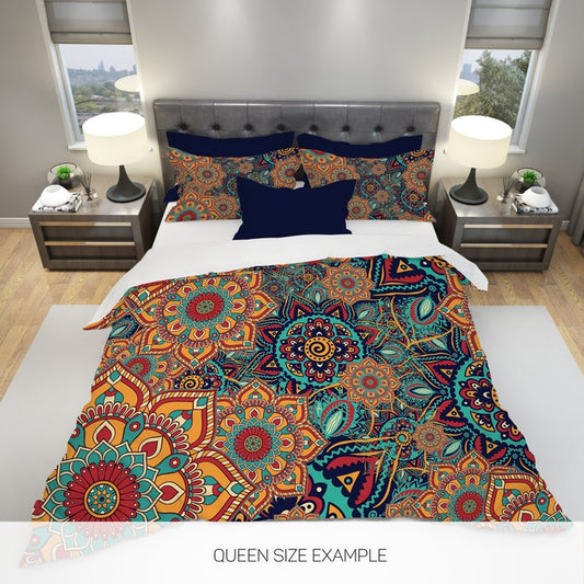 Emerald Blossoms - Colorful Boho Bedding Set For Hippies