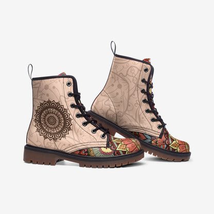 Emerald Blossoms - Colorful Mandala Boots Vegan Leather, Festival Unique Boots For Hippies