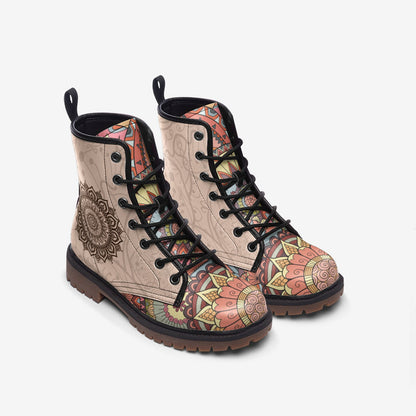 Emerald Blossoms - Colorful Mandala Boots Vegan Leather, Festival Unique Boots For Hippies