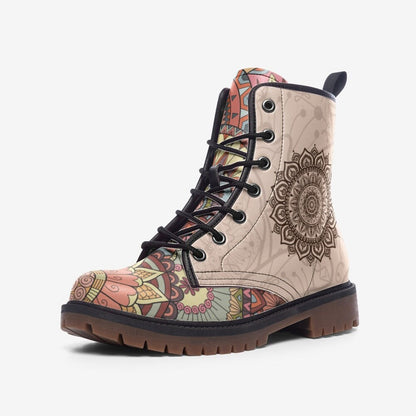 Emerald Blossoms - Colorful Mandala Boots Vegan Leather, Festival Unique Boots For Hippies