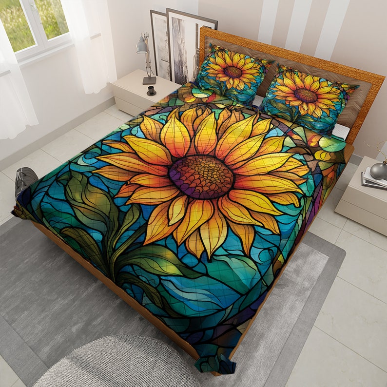 Emerald Blossoms - Colorful Sunflower Hippie Bedding Set, Bohemian and Gypsy Style