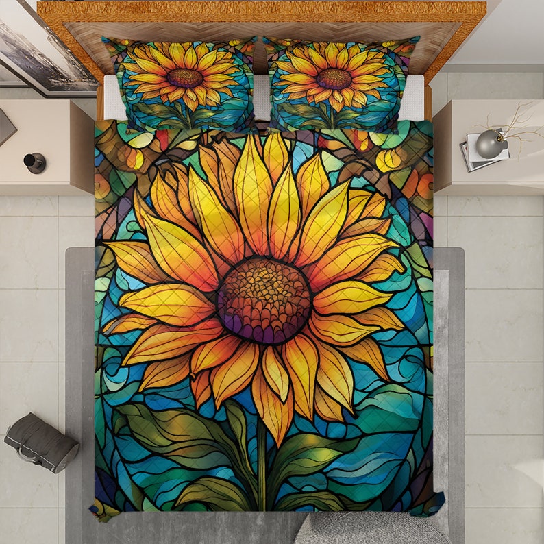 Emerald Blossoms - Colorful Sunflower Hippie Bedding Set, Bohemian and Gypsy Style