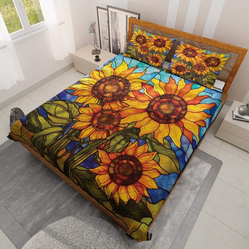 Emerald Blossoms - Colorful Sunflowers Bedding Set For Hippie