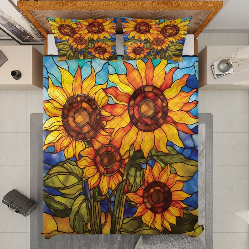 Emerald Blossoms - Colorful Sunflowers Bedding Set For Hippie