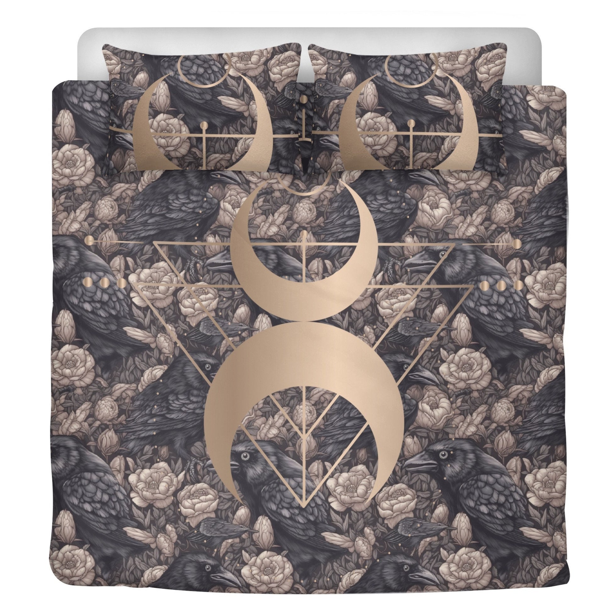 Dark Academia Raven Dusty Rose Bedding Set For Hippies