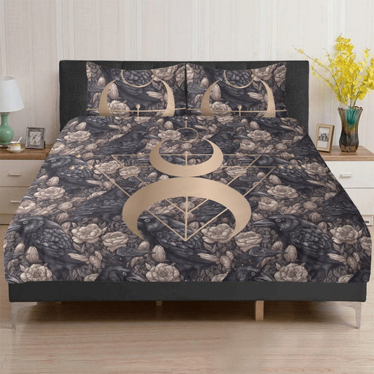 Dark Academia Raven Dusty Rose Bedding Set For Hippies