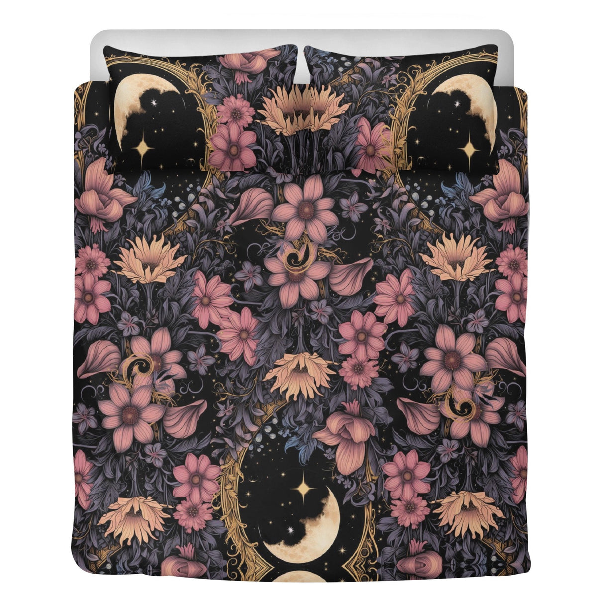 Dark Cottagecore Floral Moon Bedding Set For Hippies