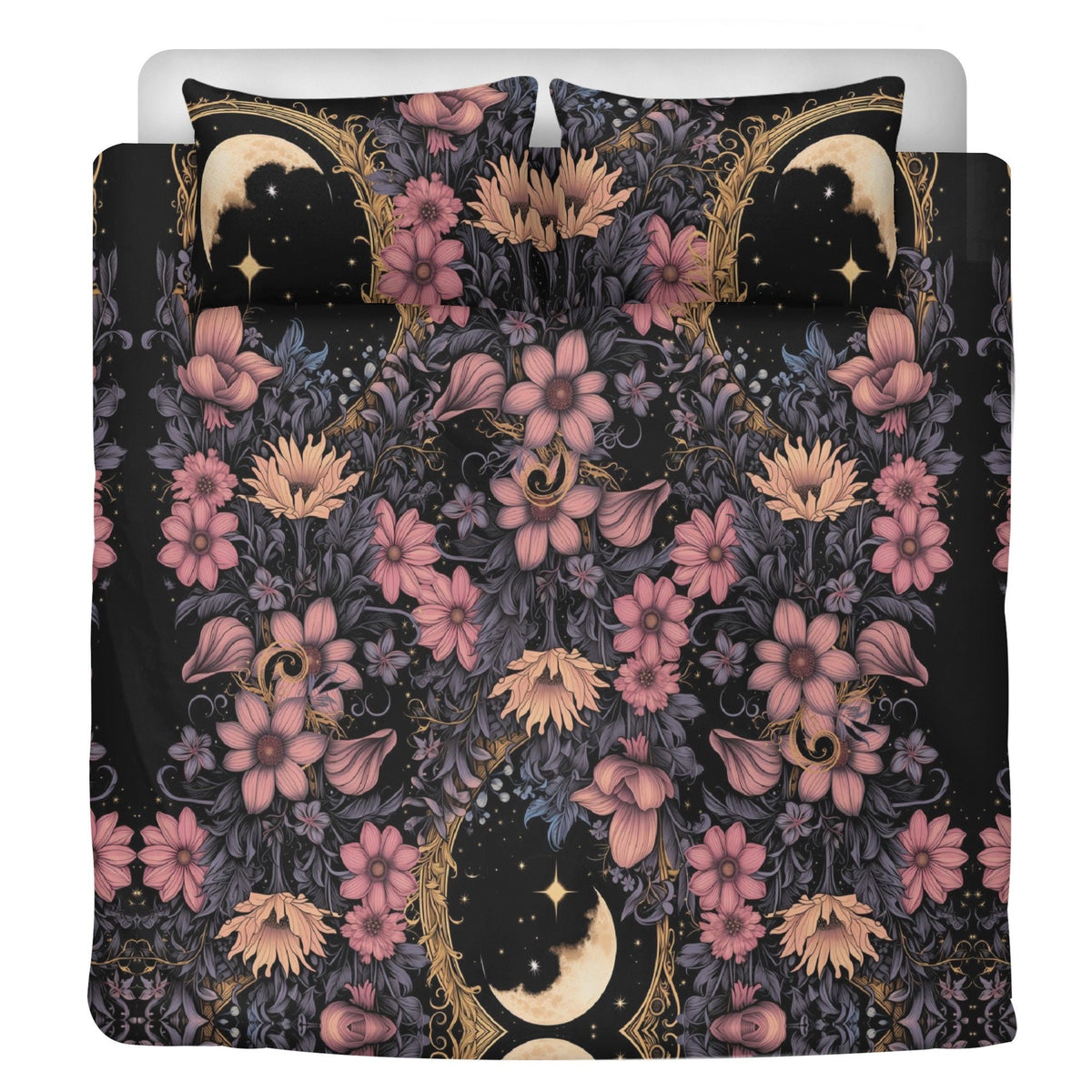 Dark Cottagecore Floral Moon Bedding Set For Hippies