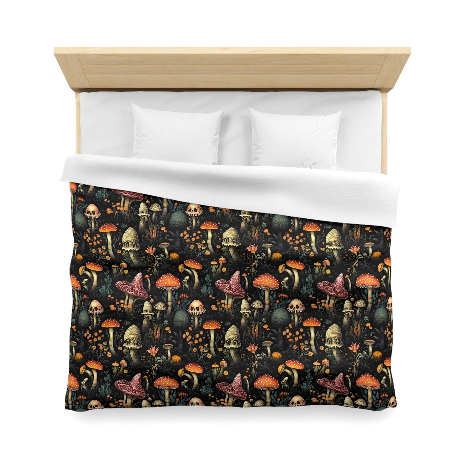 Emerald Blossoms - Dark Dweller Mushroom Duvet Cover, Bedding Set For Hippies