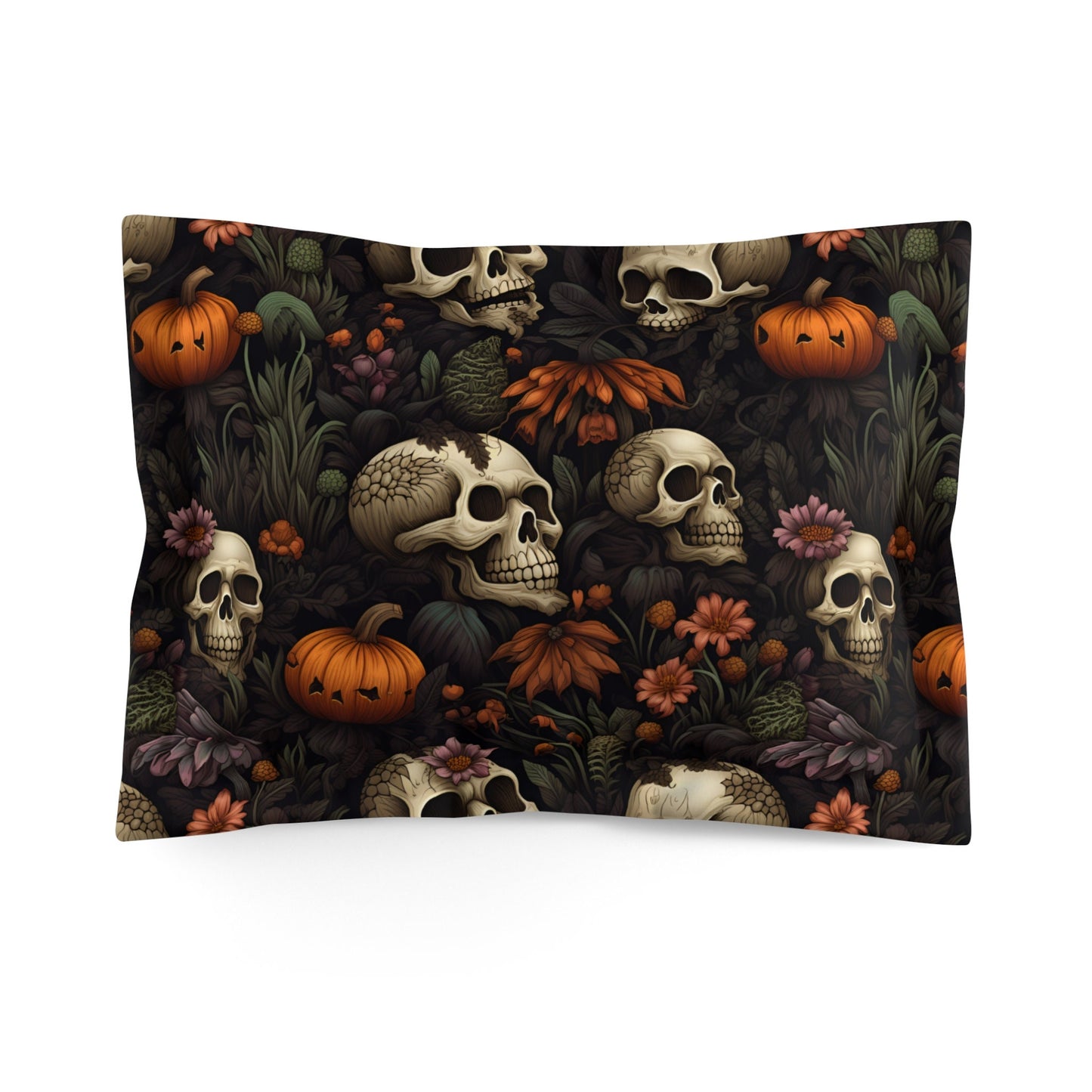 Emerald Blossoms - Dead Harvest Garden, Pumpkin Halloween Skull Bedding Set For Hippies