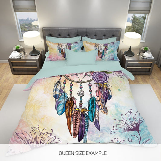 Emerald Blossoms - Dream Catcher Bohemian Bedding Set For Hippies