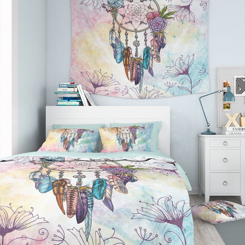 Emerald Blossoms - Dream Catcher Bohemian Bedding Set For Hippies