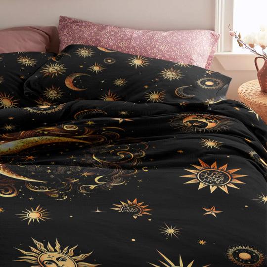 Emerald Blossom - The Mystic Moon Sun Bedding Set For Hippies