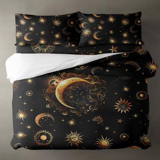 Emerald Blossom - The Mystic Moon Sun Bedding Set For Hippies