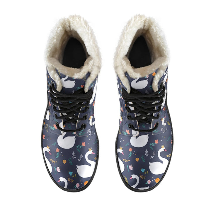 Beautiful Flowers Queen Swan Cartoon Print Comfy Faux Fur Boots For Winter Season