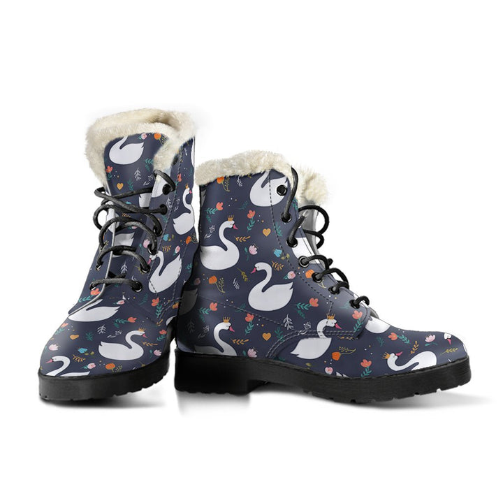 Beautiful Flowers Queen Swan Cartoon Print Comfy Faux Fur Boots For Winter Season