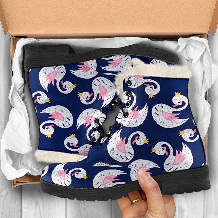 Beautiful Queen Swan Cartoon Print Comfy Faux Fur Boots For Winter Season