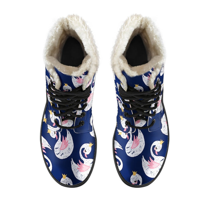 Beautiful Queen Swan Cartoon Print Comfy Faux Fur Boots For Winter Season