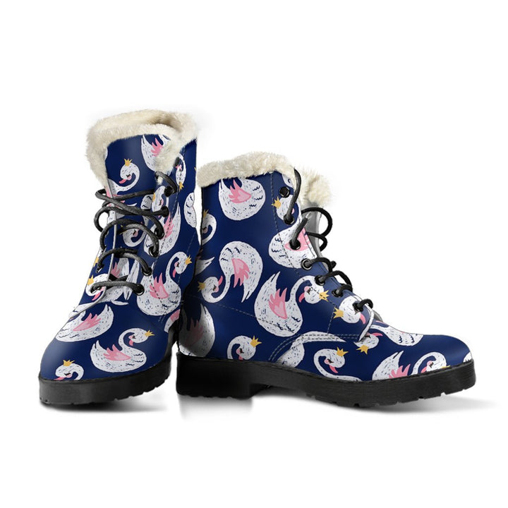 Beautiful Queen Swan Cartoon Print Comfy Faux Fur Boots For Winter Season