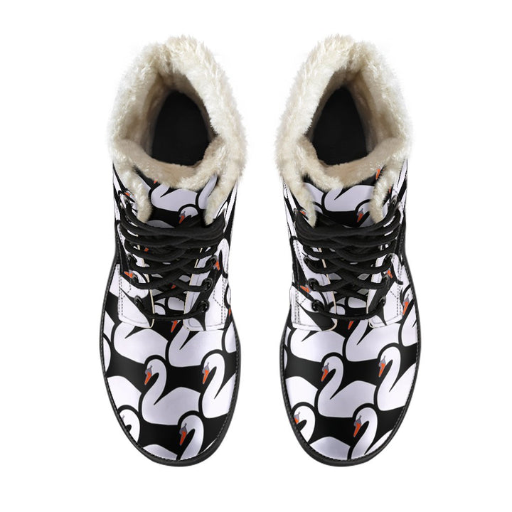 Beautiful Swan Cartoon Print Comfy Faux Fur Boots For Winter Season