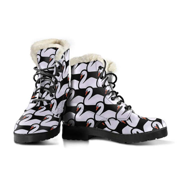 Beautiful Swan Cartoon Print Comfy Faux Fur Boots For Winter Season