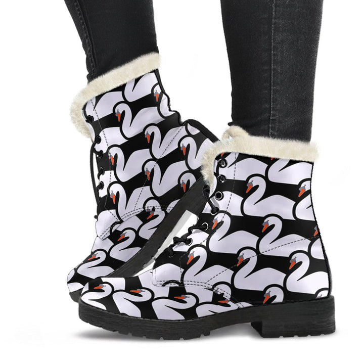 Beautiful Swan Cartoon Print Comfy Faux Fur Boots For Winter Season