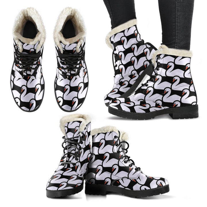 Beautiful Swan Cartoon Print Comfy Faux Fur Boots For Winter Season