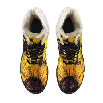 Blooming Sunflowers Print Comfy Faux Fur Boots For Winter Season