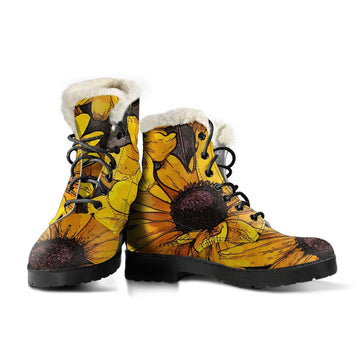 Blooming Sunflowers Print Comfy Faux Fur Boots For Winter Season