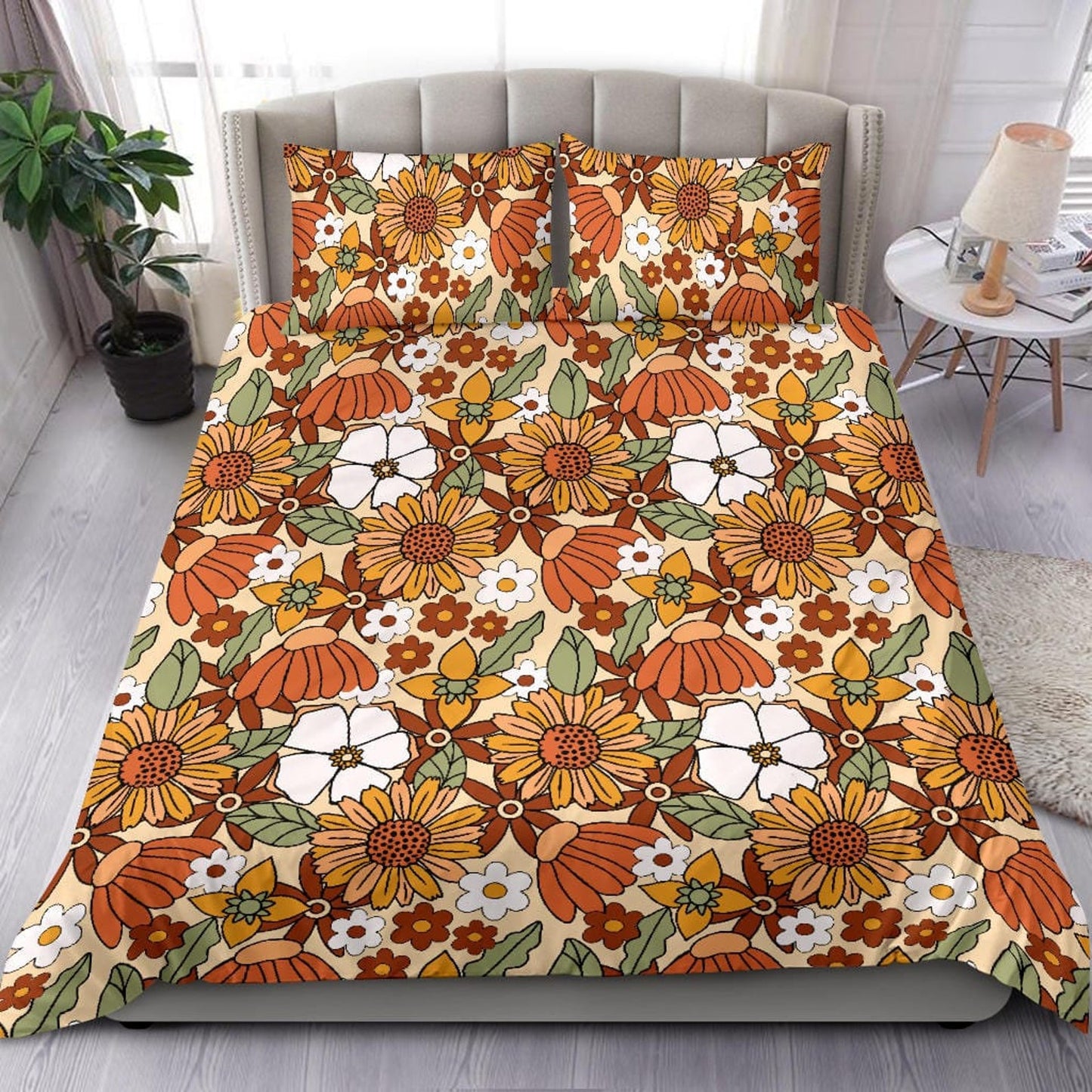 Emerald Blossoms - Boho Duvet Cover, Floral Duvet Cover, Bedding Set For Hippies