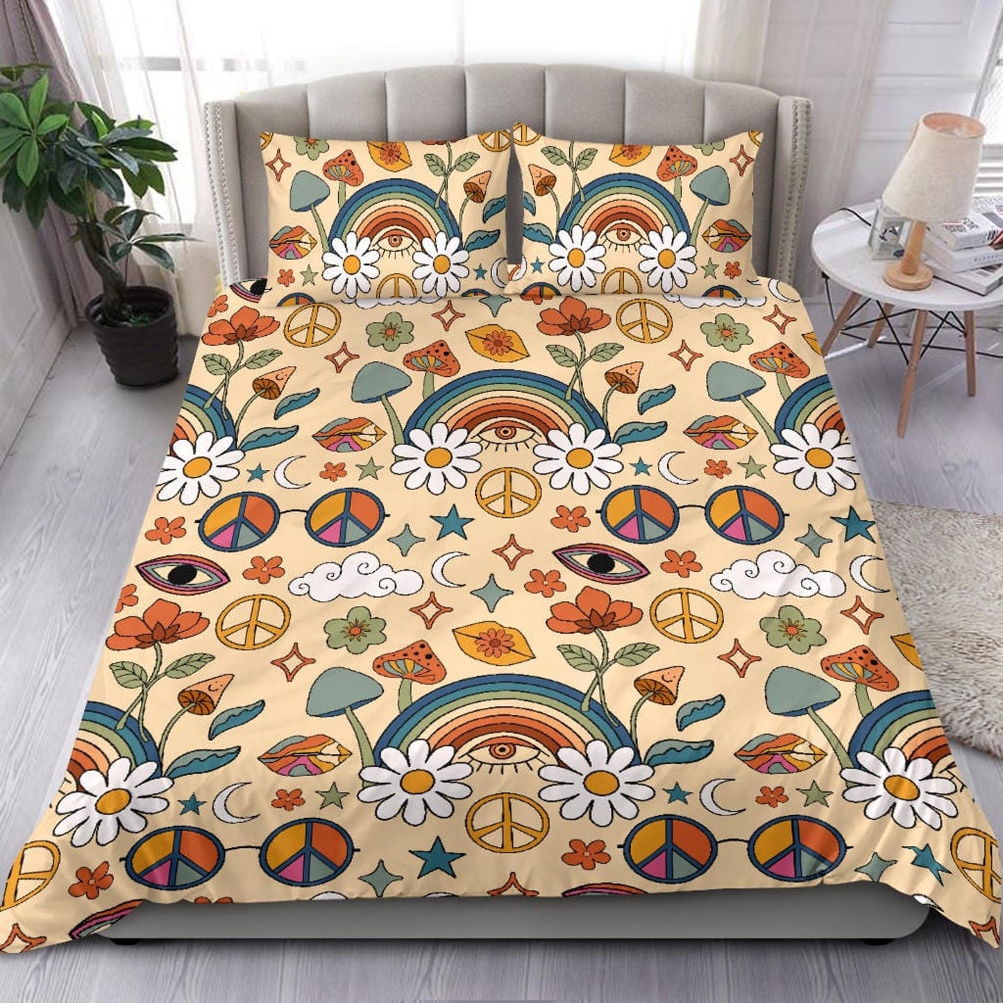 Emerald Blossoms - Boho Duvet Cover, Rainbow Bedding, Bedding Set For Hippies