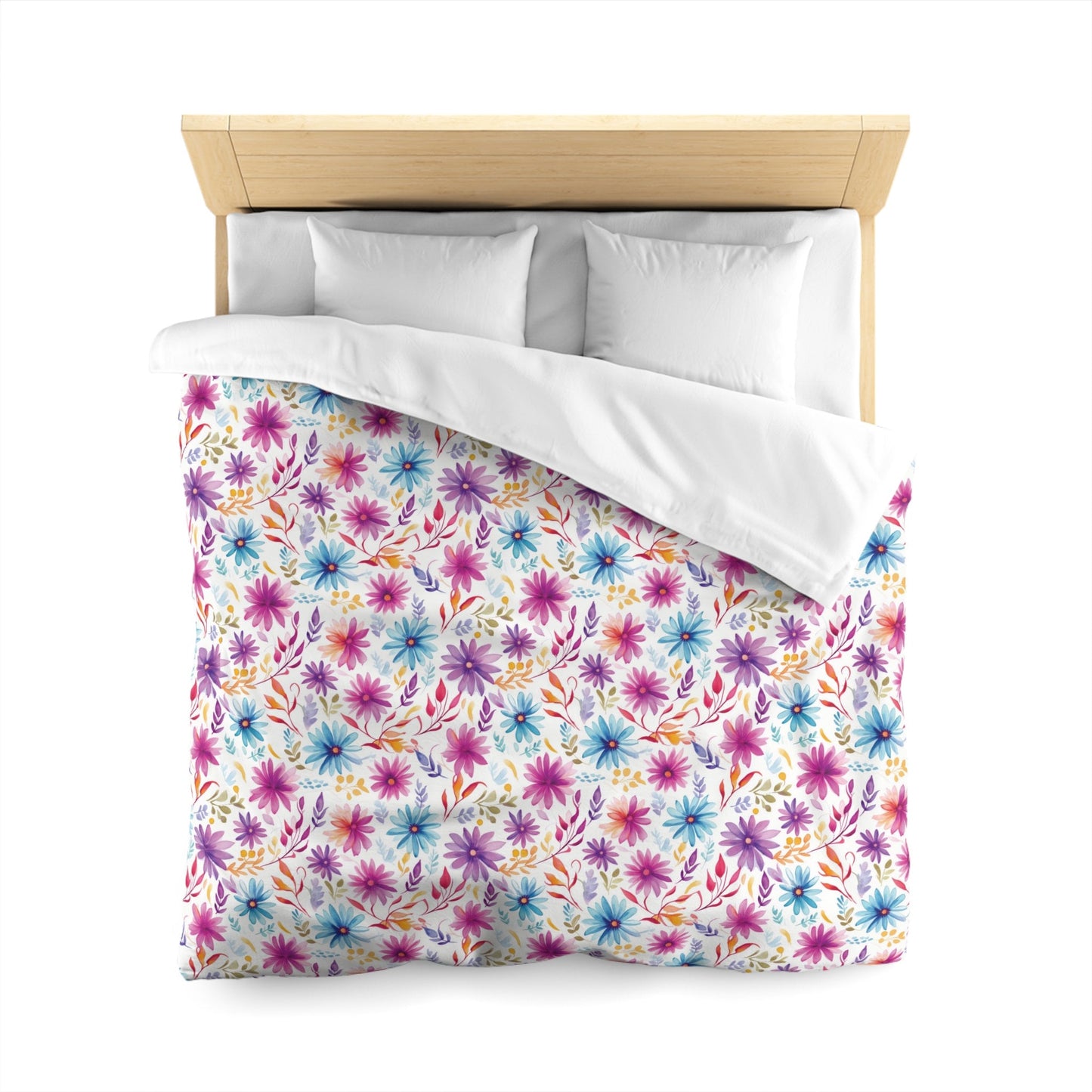 Emerald Blossoms - Boho Wildflower Bedding, Pink Blue Floral Bedding Set For Hippies