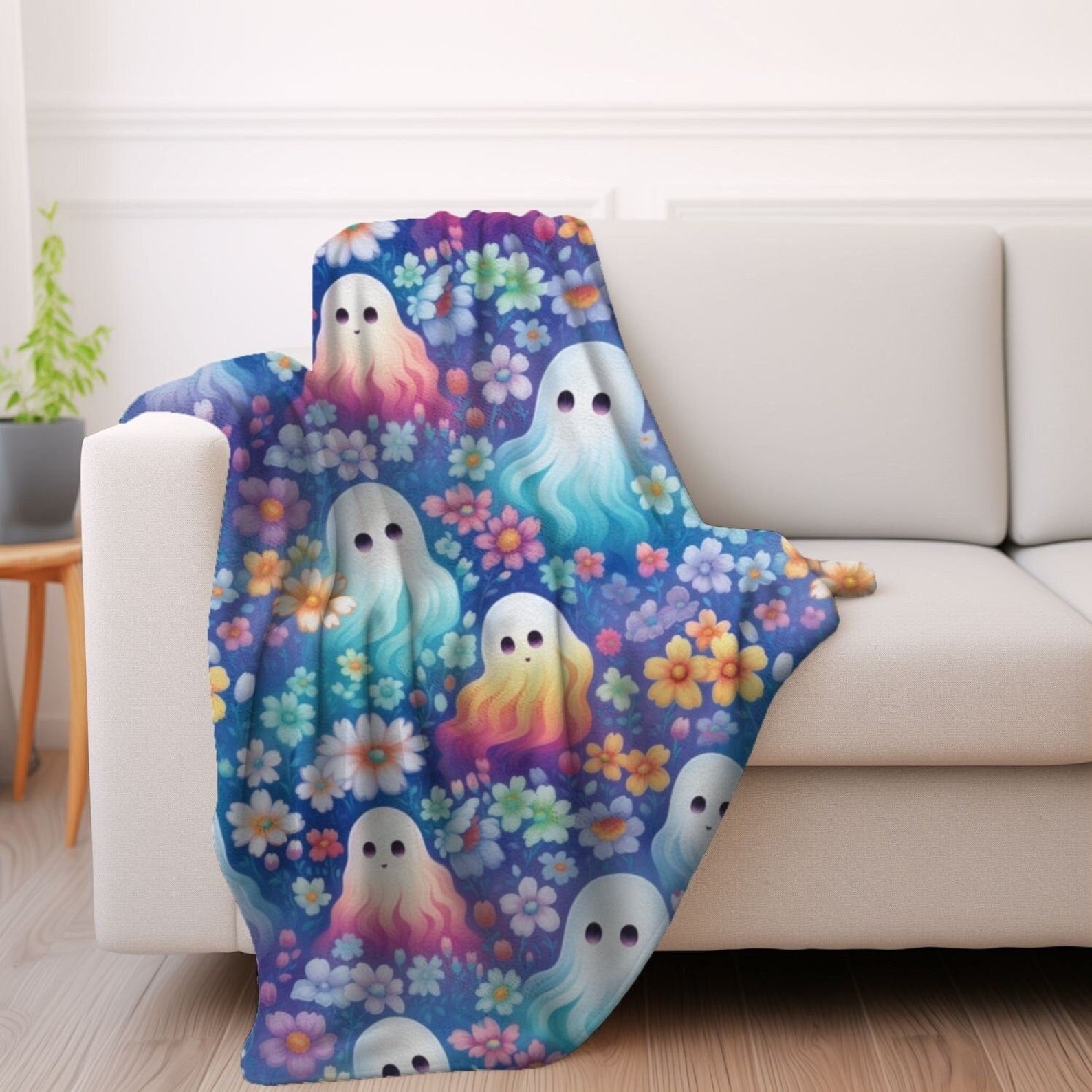 Bright Groovy Halloween Ghost Fleece Blanket For Hippies